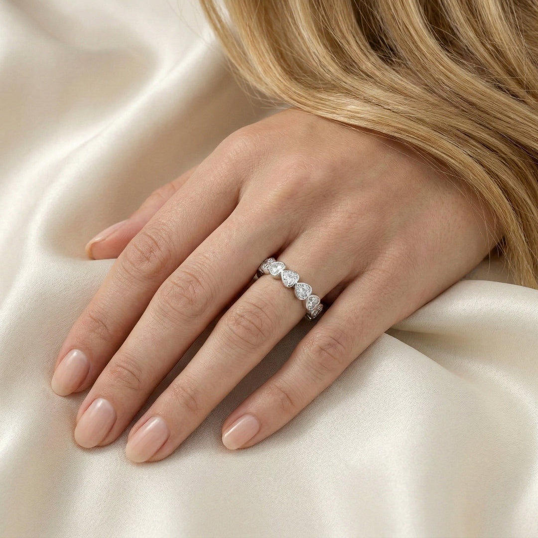 Heart-Shaped Lab Diamond East-West Bezel Eternity Ring - FIORESE JEWELRY
