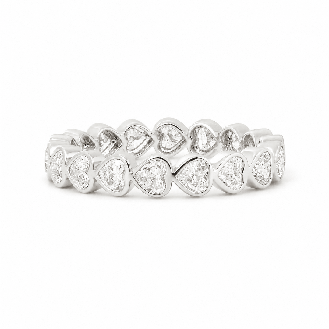Heart-Shaped Lab Diamond East-West Bezel Eternity Ring - FIORESE JEWELRY