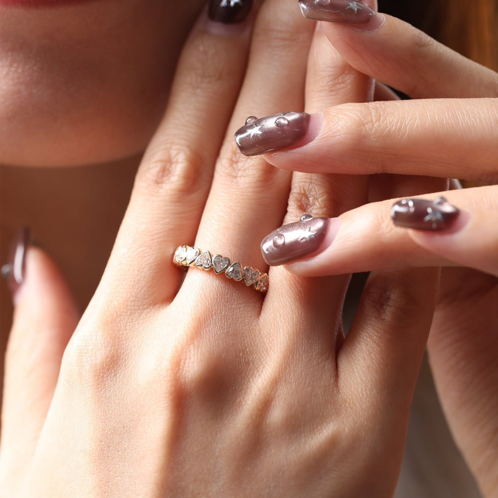 Heart - Shaped Lab Diamond Eternity Ring with Bezel Basket - FIORESE JEWELRY