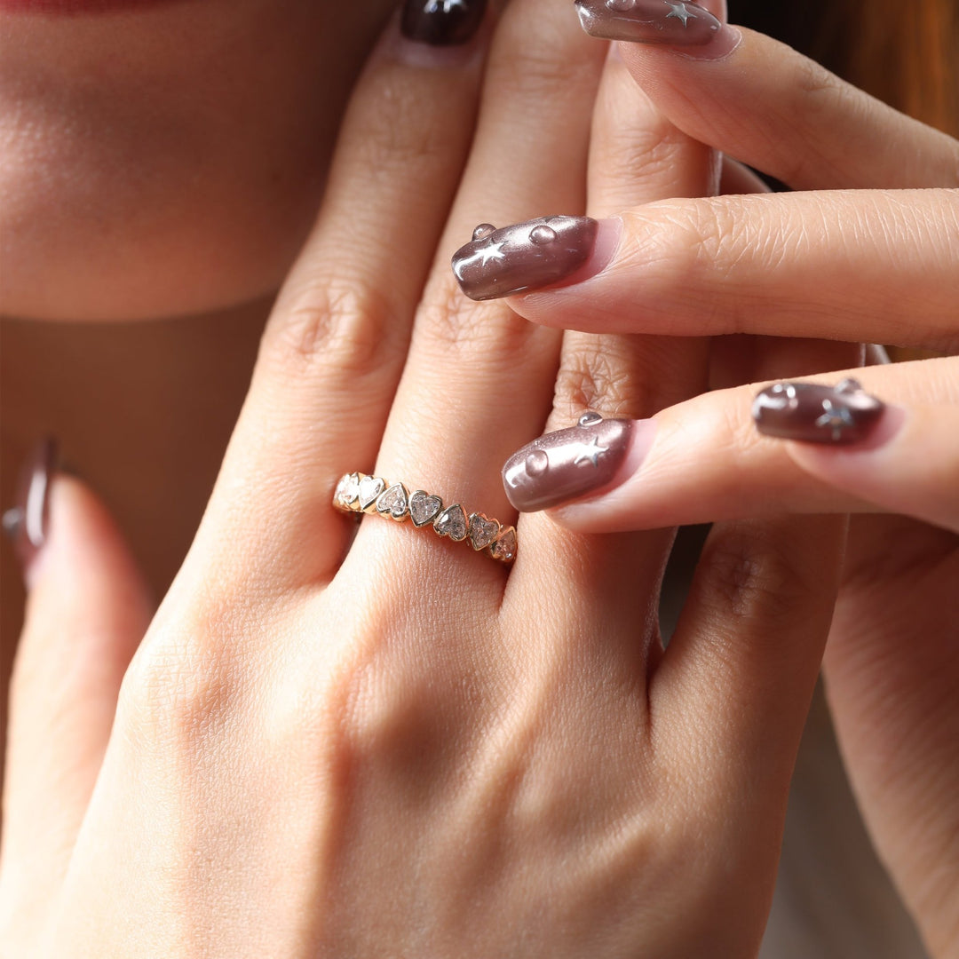 Heart - Shaped Lab Diamond Eternity Ring with Bezel Basket - FIORESE JEWELRY