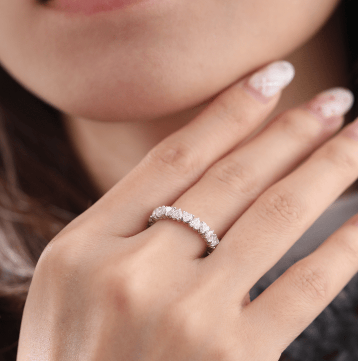 Heart - Shaped Lab Diamond Eternity Ring with Three - Claw Basket Setting - FIORESE JEWELRY