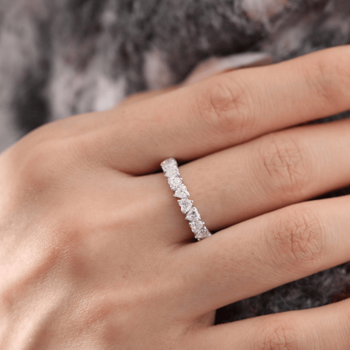 Heart - Shaped Lab Diamond Eternity Ring with Three - Claw Basket Setting - FIORESE JEWELRY
