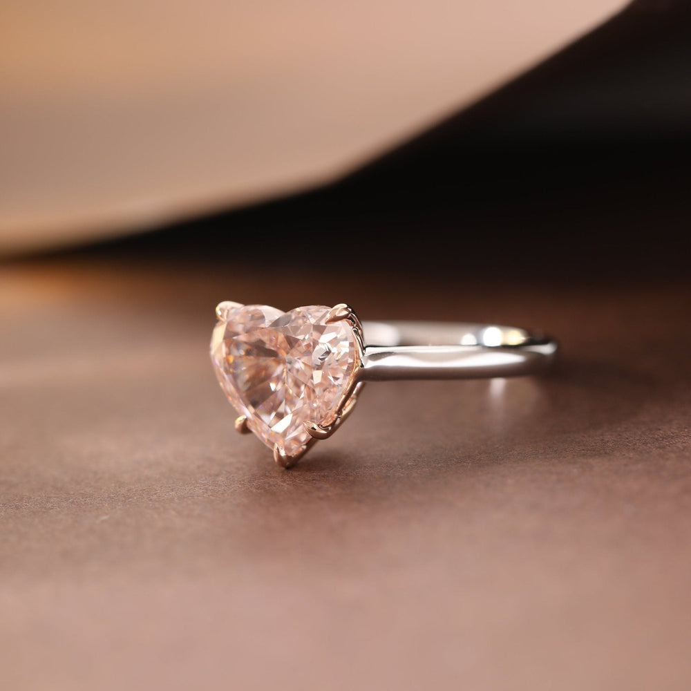 Heart - Shaped Pink Lab Diamond 4 Claw Prongs Basket Setting Solitaire Ring - FIORESE JEWELRY