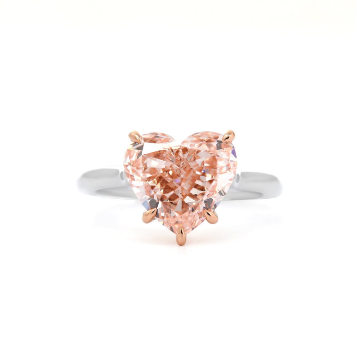 Heart - Shaped Pink Lab Diamond 4 Claw Prongs Basket Setting Solitaire Ring - FIORESE JEWELRY