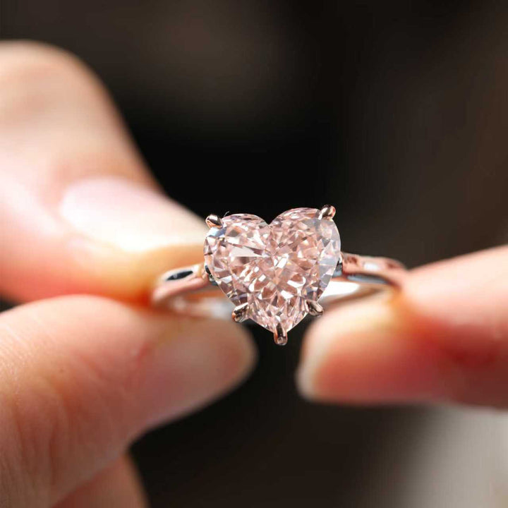Heart - Shaped Pink Lab Diamond 4 Claw Prongs Basket Setting Solitaire Ring - FIORESE JEWELRY