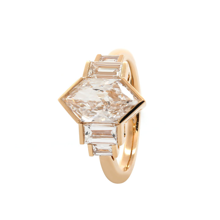 Hexagon Semi - Bezel Four - Stone Setting Ring - FIORESE JEWELRY