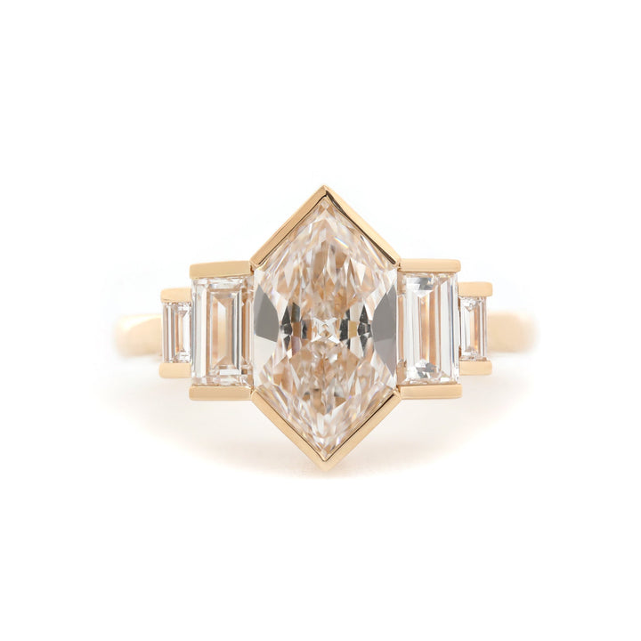 Hexagon Semi - Bezel Four - Stone Setting Ring - FIORESE JEWELRY