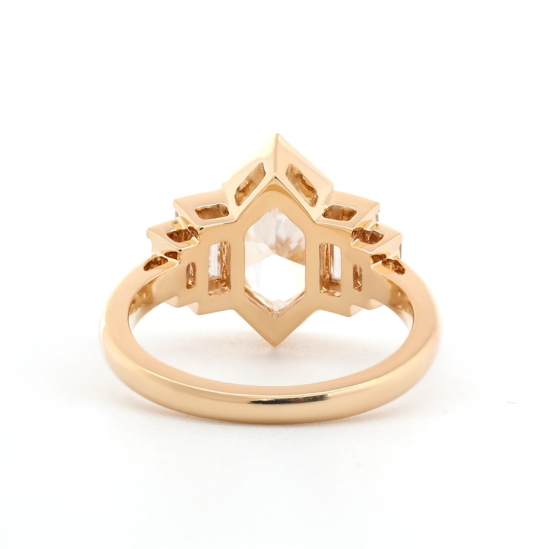 Hexagon Semi - Bezel Four - Stone Setting Ring - FIORESE JEWELRY