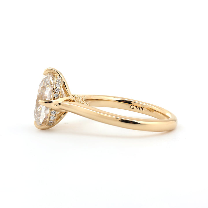 Hidden Halo Cathedral Design Cushion Brilliant Lab Diamond Solitaire Ring - FIORESE JEWELRY