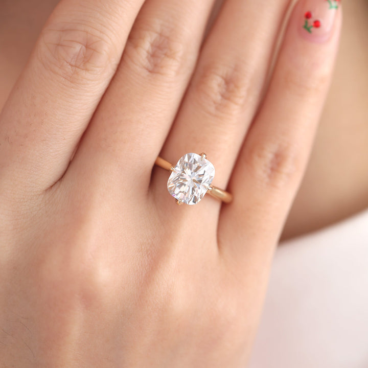 Hidden Halo Cathedral Design Cushion Brilliant Lab Diamond Solitaire Ring - FIORESE JEWELRY