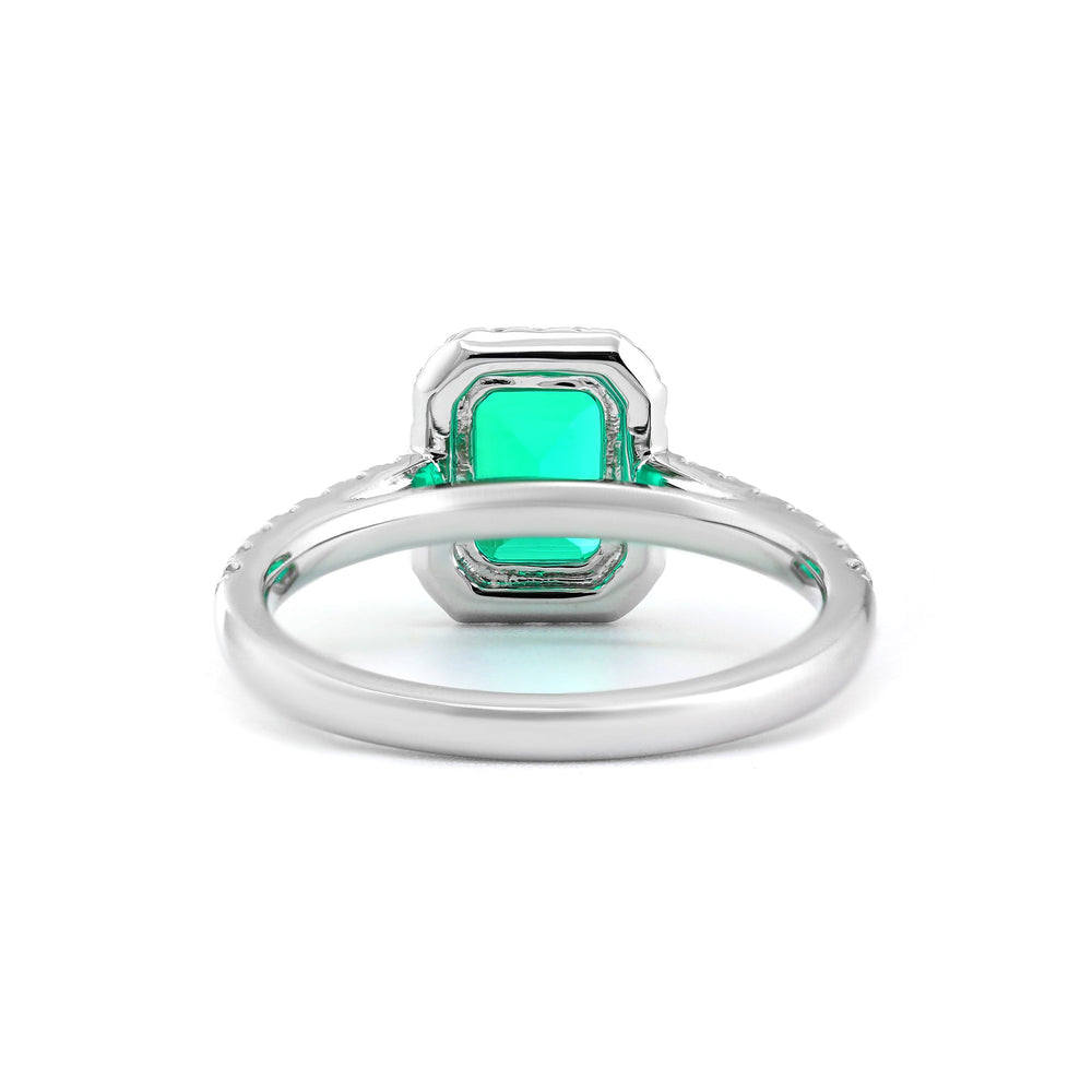 Lab Colombian Emerald Halo Ring with Floating Design - FIORESE JEWELRY