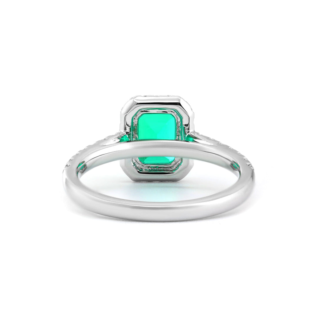 Lab Colombian Emerald Halo Ring with Floating Design - FIORESE JEWELRY