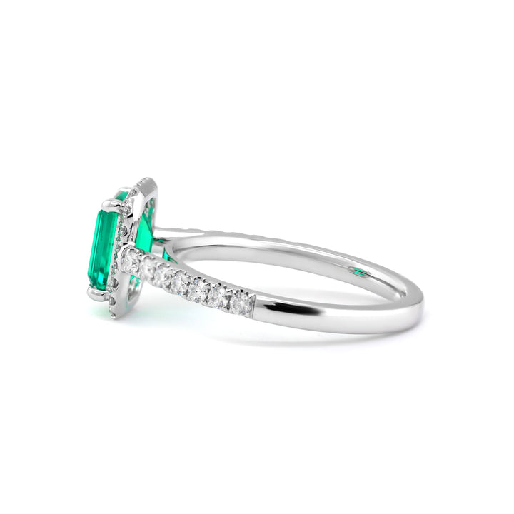 Lab Colombian Emerald Halo Ring with Floating Design - FIORESE JEWELRY