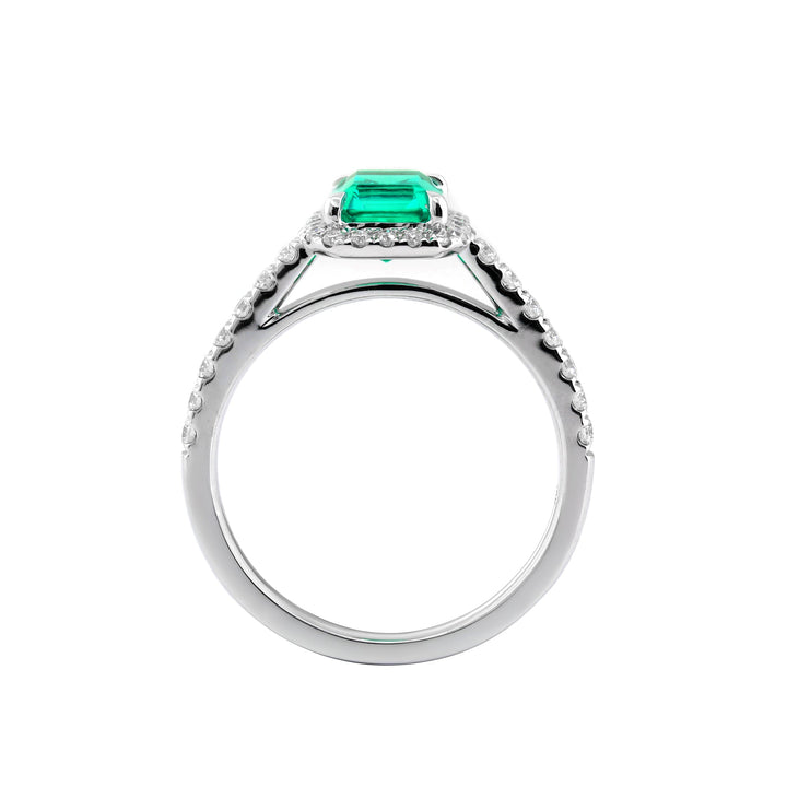 Lab Colombian Emerald Halo Ring with Floating Design - FIORESE JEWELRY