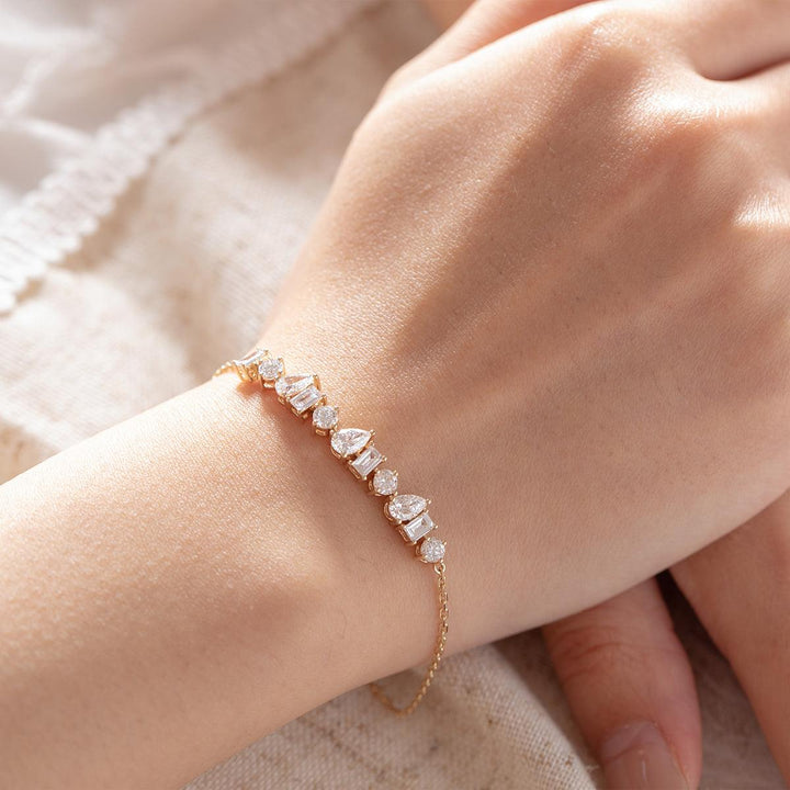 Lab Diamond Chain Bracelet with Three Shapes in Prong Basket Setting - FIORESE JEWELRY