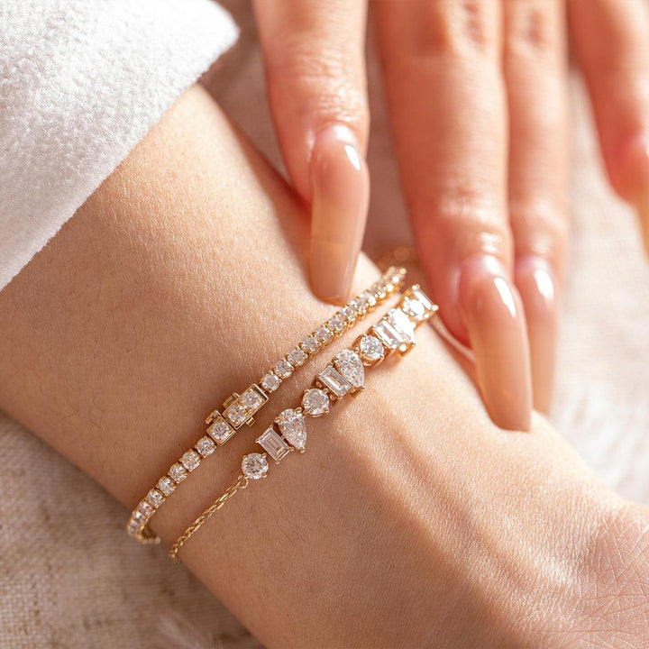 Lab Diamond Chain Bracelet with Three Shapes in Prong Basket Setting - FIORESE JEWELRY