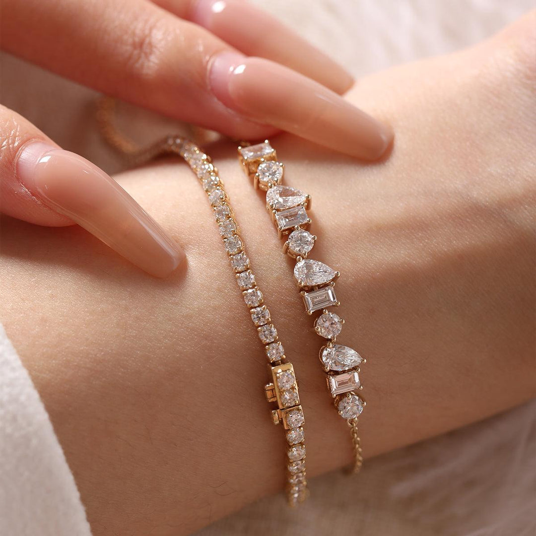 Lab Diamond Chain Bracelet with Three Shapes in Prong Basket Setting - FIORESE JEWELRY