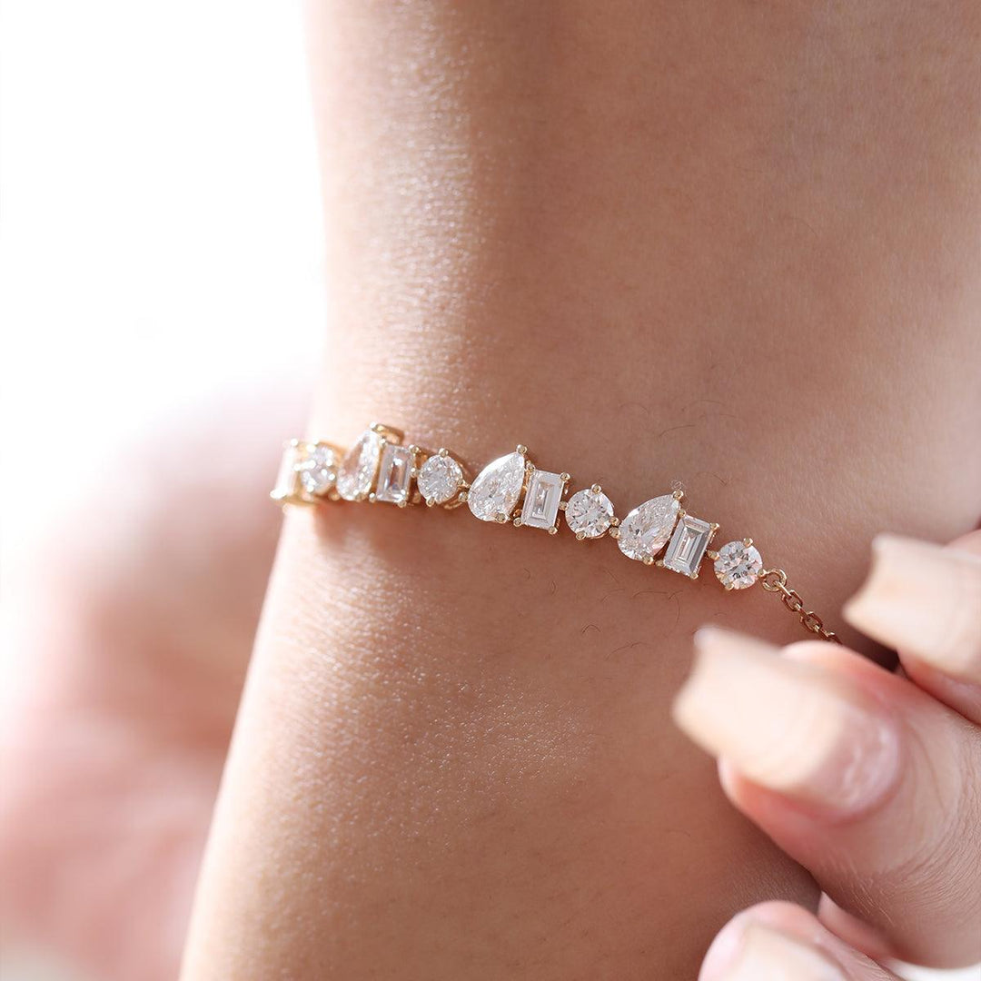 Lab Diamond Chain Bracelet with Three Shapes in Prong Basket Setting - FIORESE JEWELRY