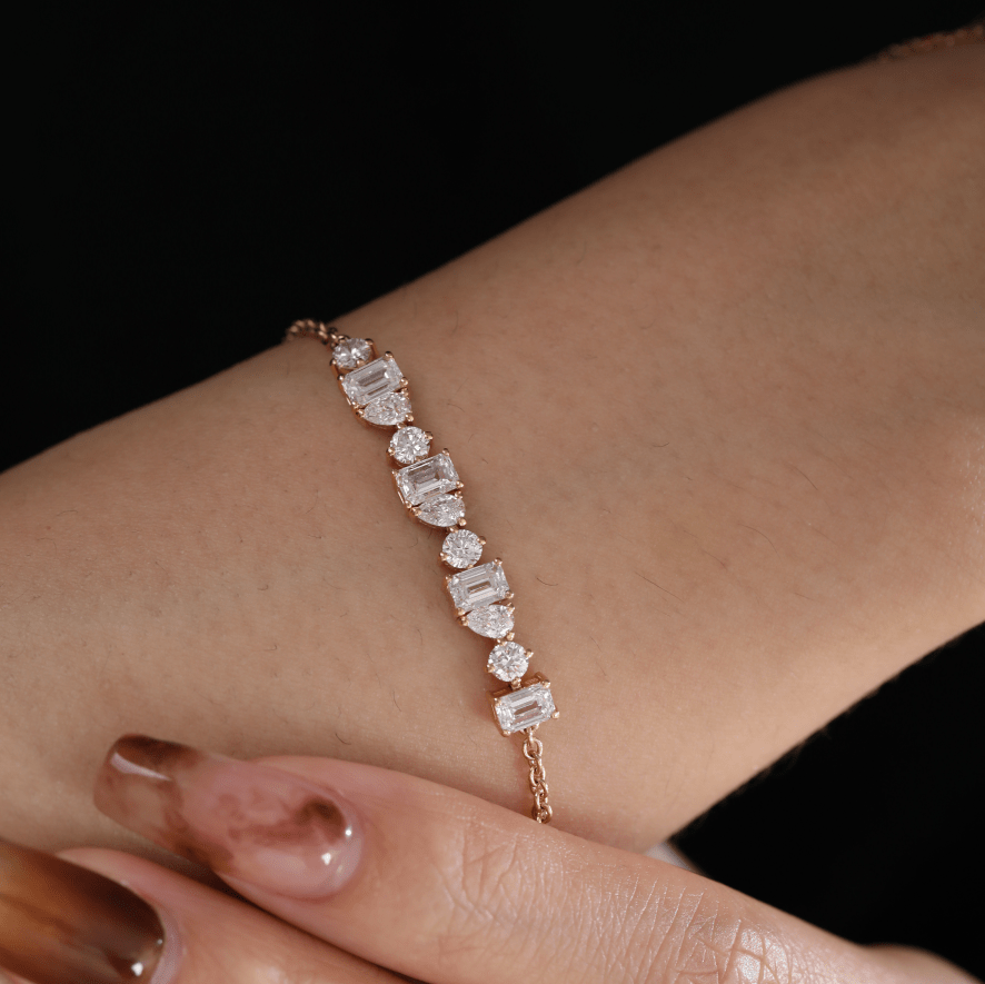 Lab Diamond Chain Bracelet with Three Shapes in Prong Basket Setting - FIORESE JEWELRY