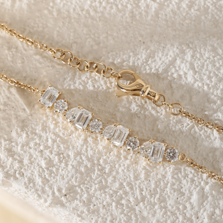 Lab Diamond Chain Bracelet with Three Shapes in Prong Basket Setting - FIORESE JEWELRY