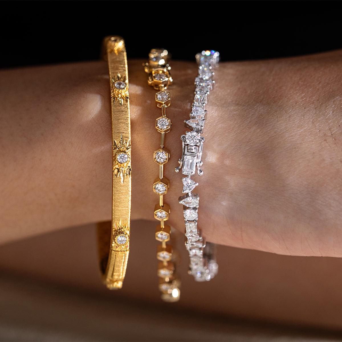 Lab Diamond Tennis Bracelet Featuring Four Diamond Shapes