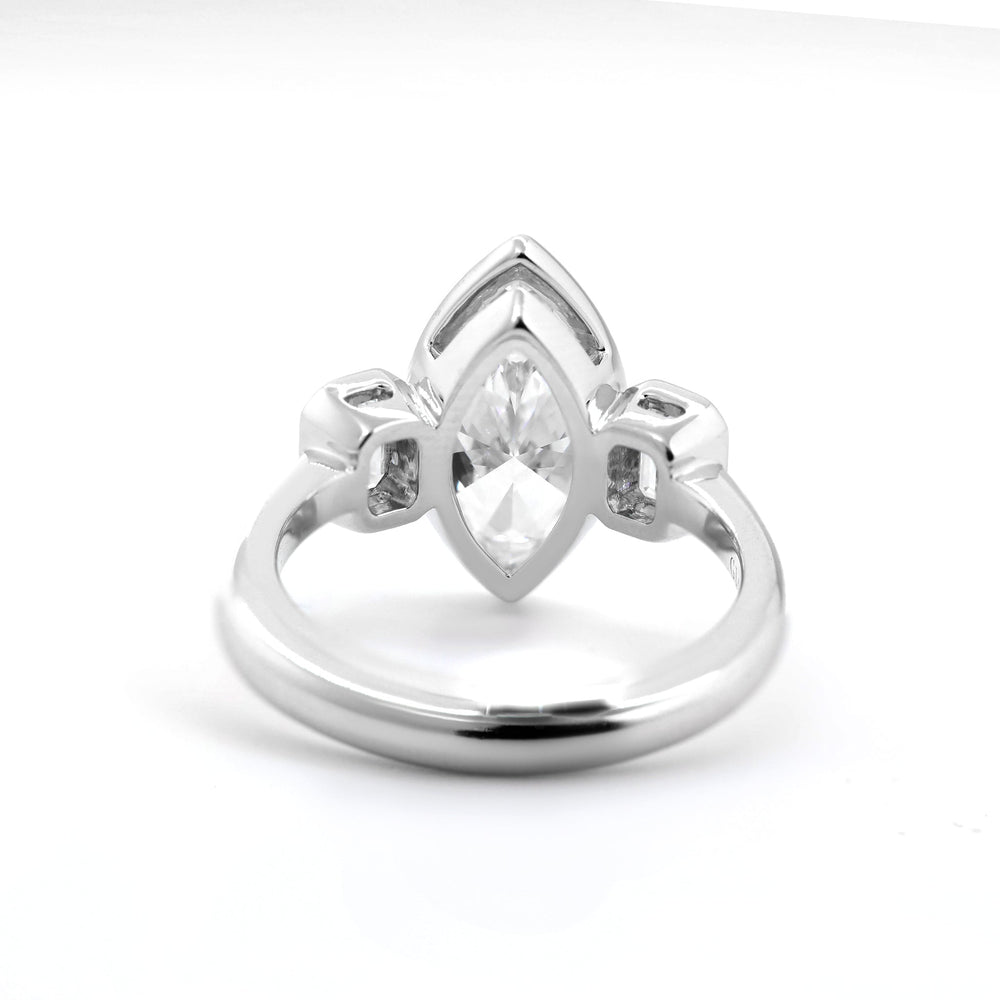 Marquise Brilliant Cut Lab Diamond Three Stone Ring Paired with Two Emerald - Cut Lab Diamond - FIORESE JEWELRY
