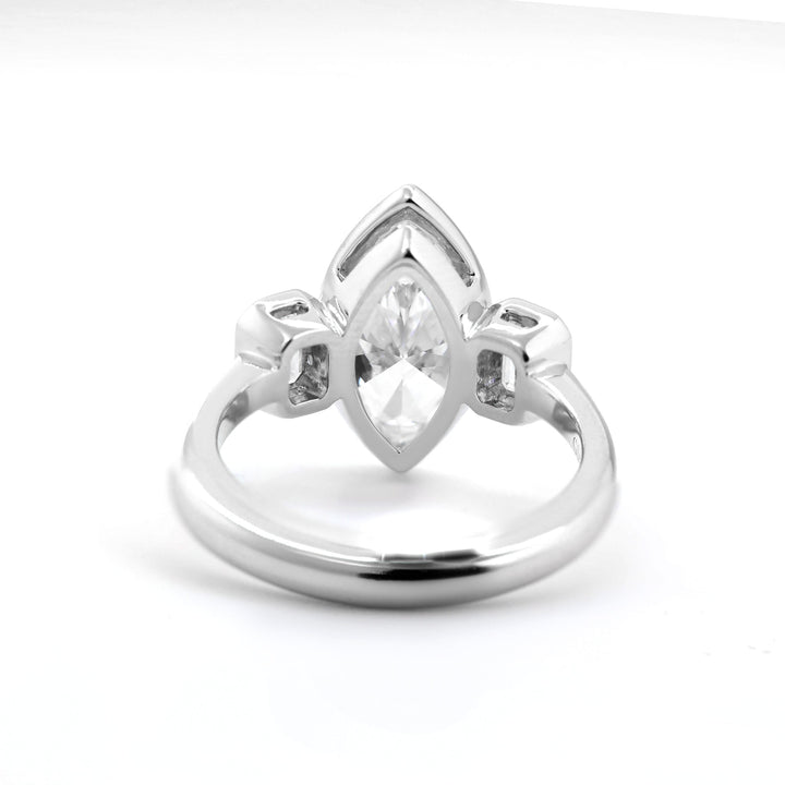 Marquise Brilliant Cut Lab Diamond Three Stone Ring Paired with Two Emerald - Cut Lab Diamond - FIORESE JEWELRY