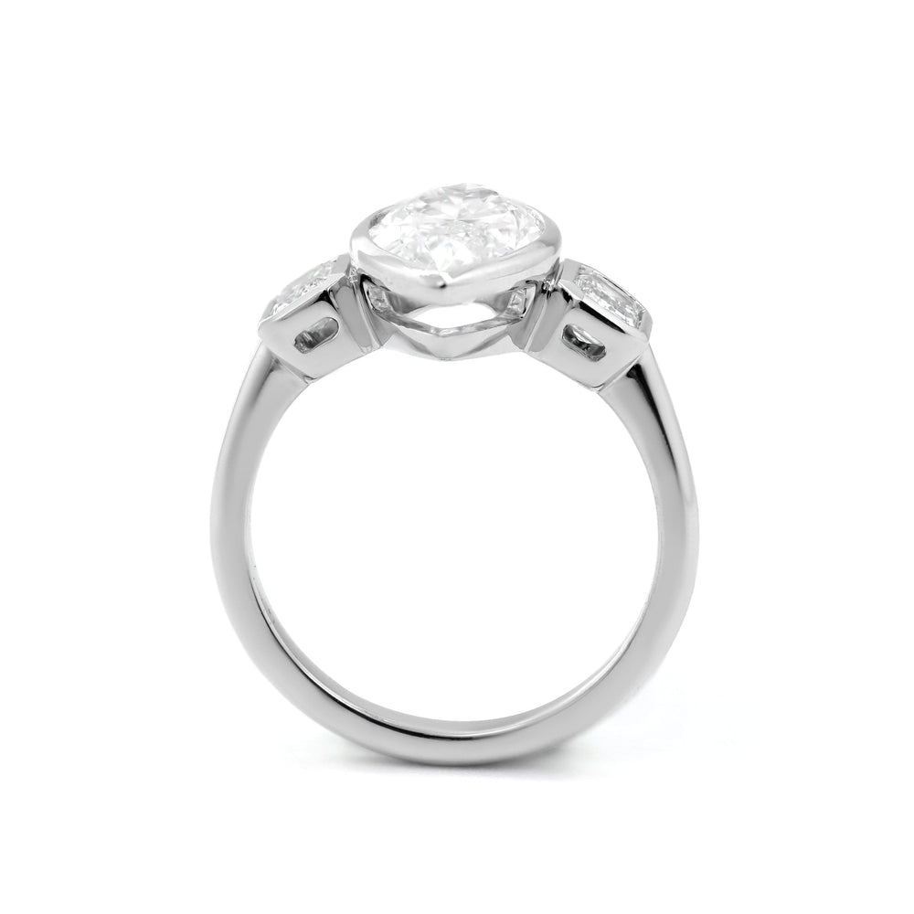 Marquise Brilliant Cut Lab Diamond Three Stone Ring Paired with Two Emerald - Cut Lab Diamond - FIORESE JEWELRY