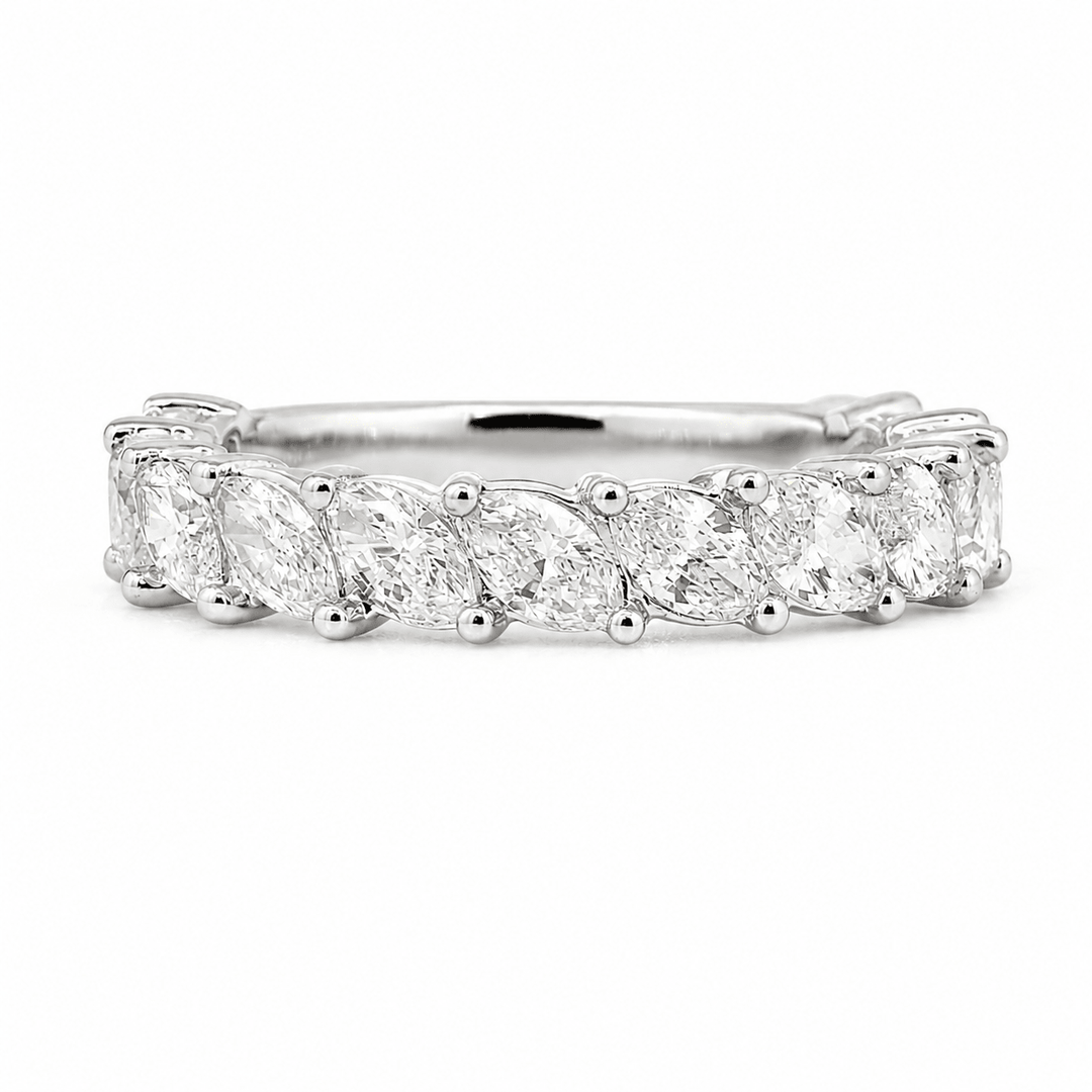 Marquise-Cut Lab Diamond 2/3 Eternity Wedding Ring with Double Claw Prongs - FIORESE JEWELRY