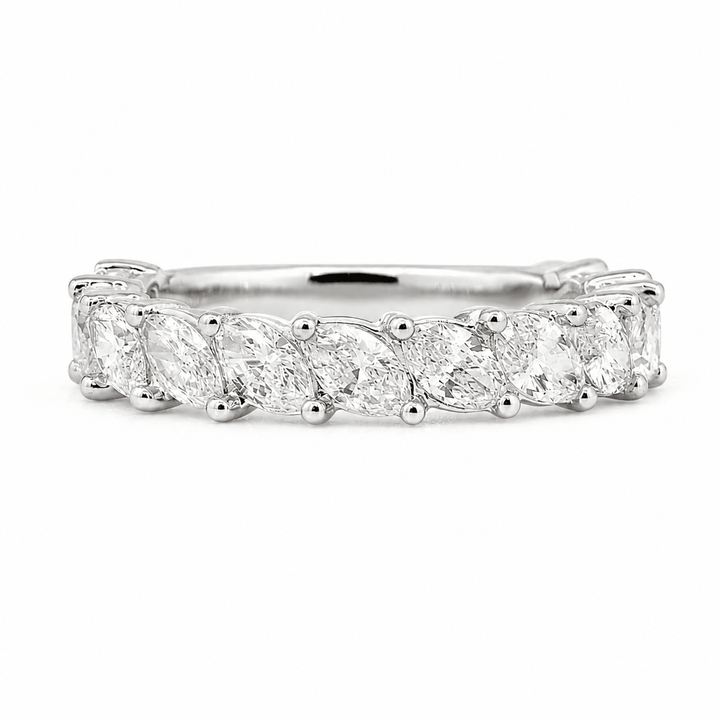 Marquise-Cut Lab Diamond 2/3 Eternity Wedding Ring with Double Claw Prongs - FIORESE JEWELRY