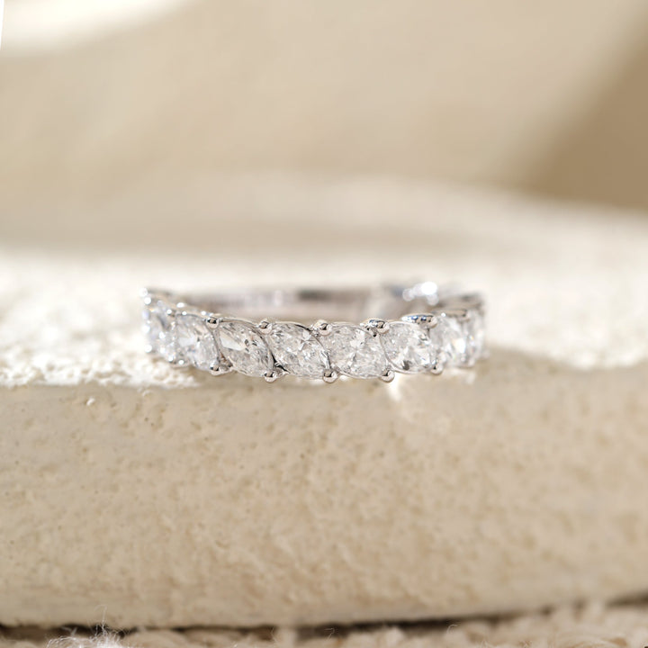 Marquise-Cut Lab Diamond 2/3 Eternity Wedding Ring with Double Claw Prongs - FIORESE JEWELRY