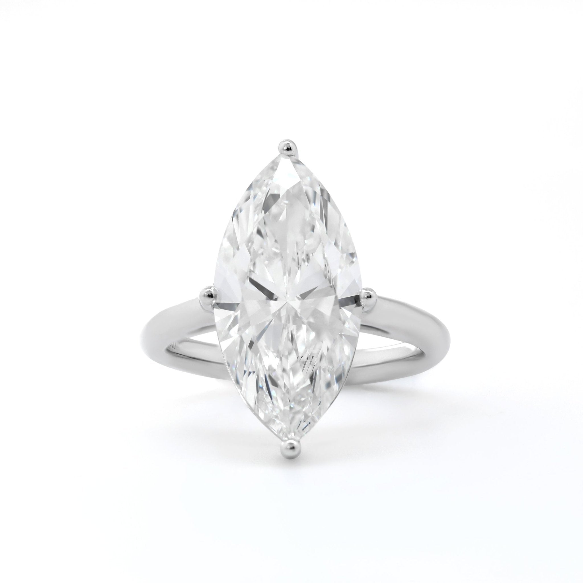 Marquise Cut Lab Diamond 4 Round Prongs Basket Solitaire Ring — Cathedral Design - FIORESE JEWELRY