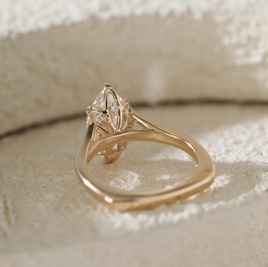 Marquise-Cut Lab Diamond Ring with Tulip Basket, Hidden Halo and Split Band - FIORESE JEWELRY