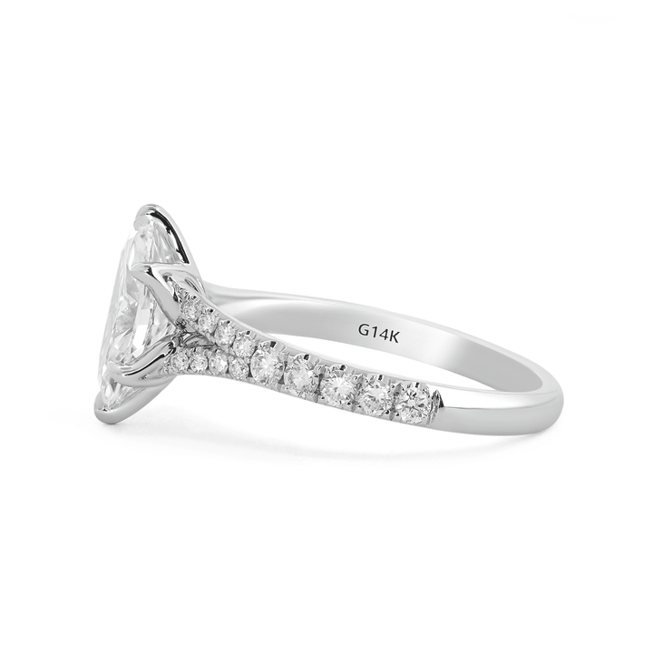 Marquise Cut Lab Diamond Six Claw Prongs Floral Basket Ring — With Round Lab Diamond Pave Split Band Design - FIORESE JEWELRY