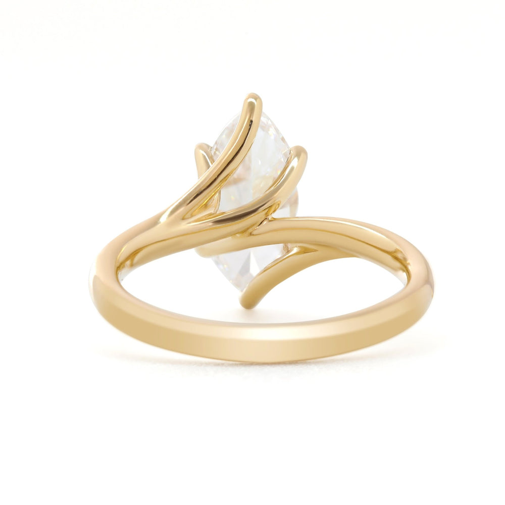 Marquise Cut Lab Diamond Six Claw Prongs Solitaire Ring — Art Nouveau Nature - Inspired - FIORESE JEWELRY