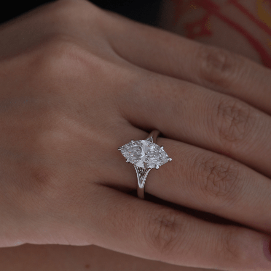 Marquise-Cut Lab Diamond Solitaire Ring with Floating Head and Split Band - FIORESE JEWELRY