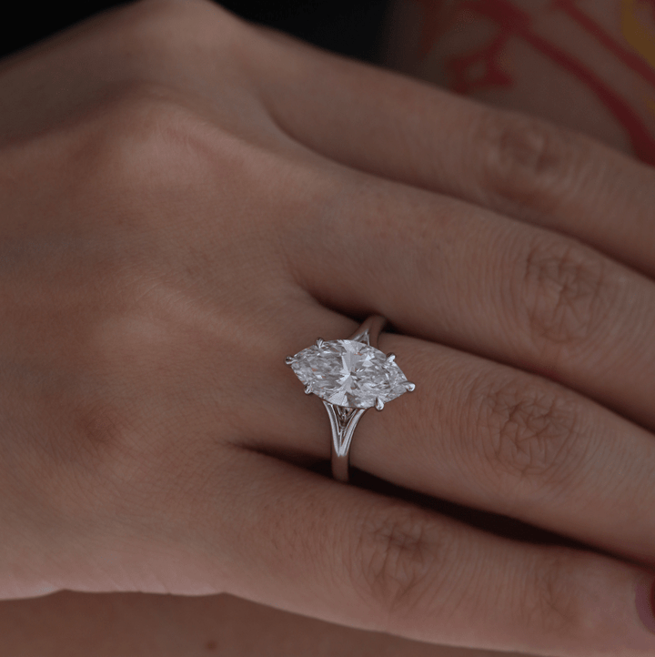 Marquise-Cut Lab Diamond Solitaire Ring with Floating Head and Split Band - FIORESE JEWELRY