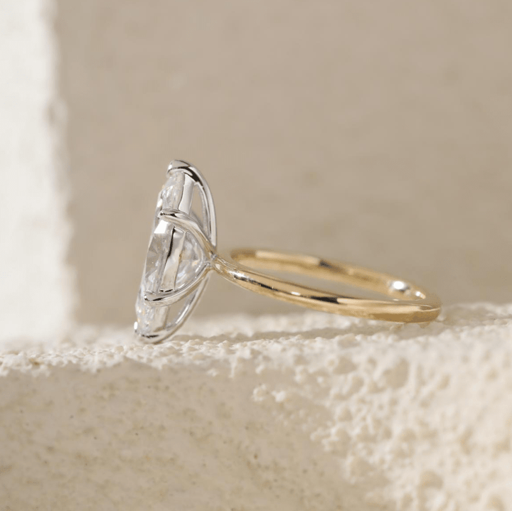 Marquise-Cut Lab Diamond Solitaire Ring with Six-Claw Prong Setting and Slim Band - FIORESE JEWELRY