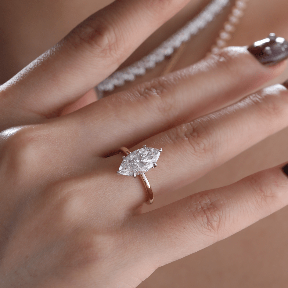 Marquise-Cut Lab Diamond Solitaire Ring with Six-Claw Prong Setting and Slim Band - FIORESE JEWELRY