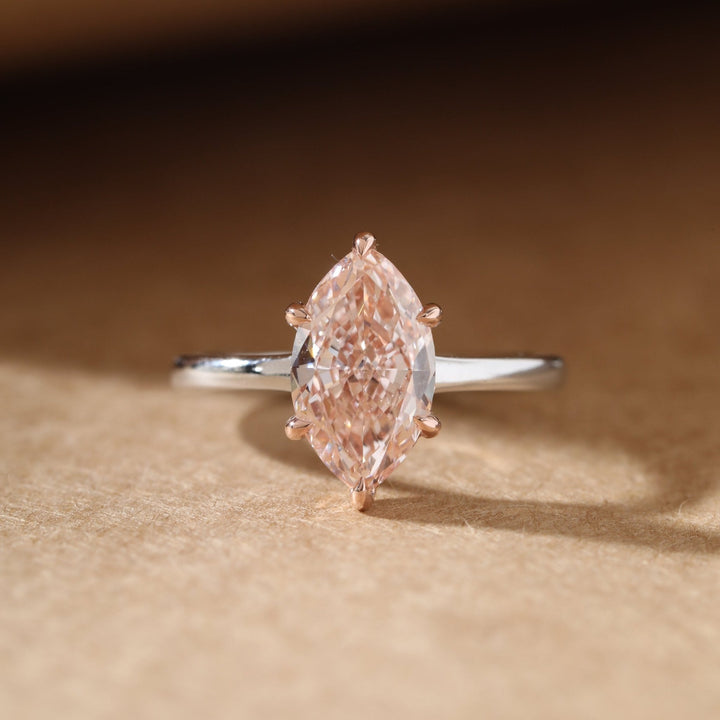 Marquise Pink Lab Diamond Soliatire Ring with Hidden Halo - FIORESE JEWELRY