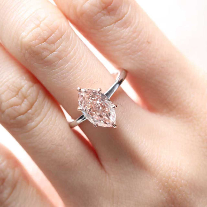 Marquise Pink Lab Diamond Soliatire Ring with Hidden Halo - FIORESE JEWELRY