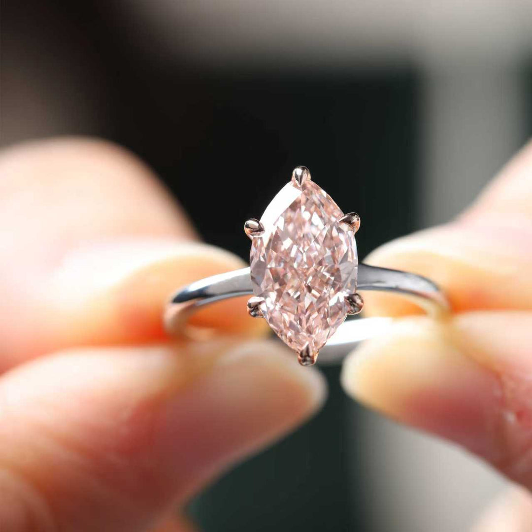 Marquise Pink Lab Diamond Soliatire Ring with Hidden Halo - FIORESE JEWELRY