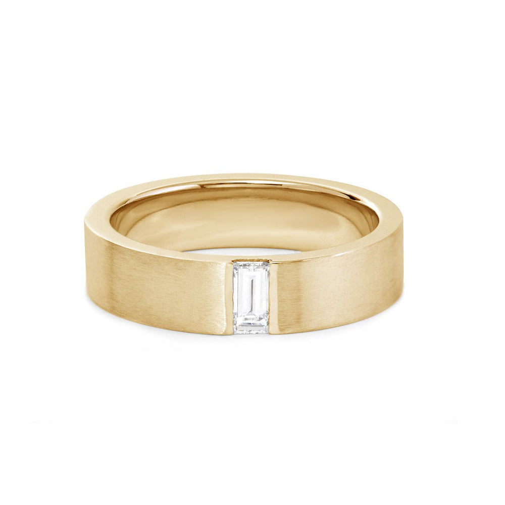 Men's Ring with Baguette - Cut Lab Diamond and Brushed Metal Finish - FIORESE JEWELRY