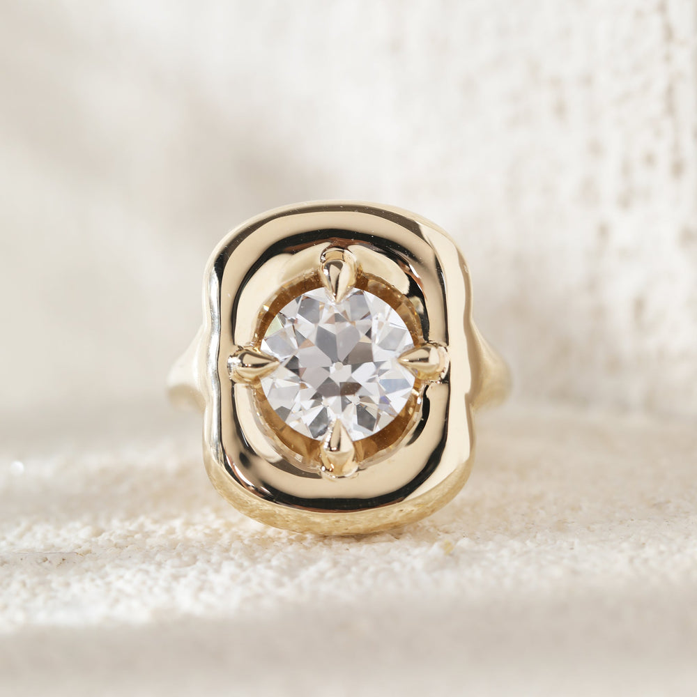 Modern Vintage Pillow Four - prong Bezel Set Old European Cut Lab Diamond Ring - FIORESE JEWELRY
