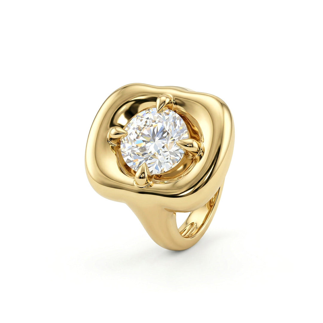 Modern Vintage Pillow Four - prong Bezel Set Old European Cut Lab Diamond Ring - FIORESE JEWELRY