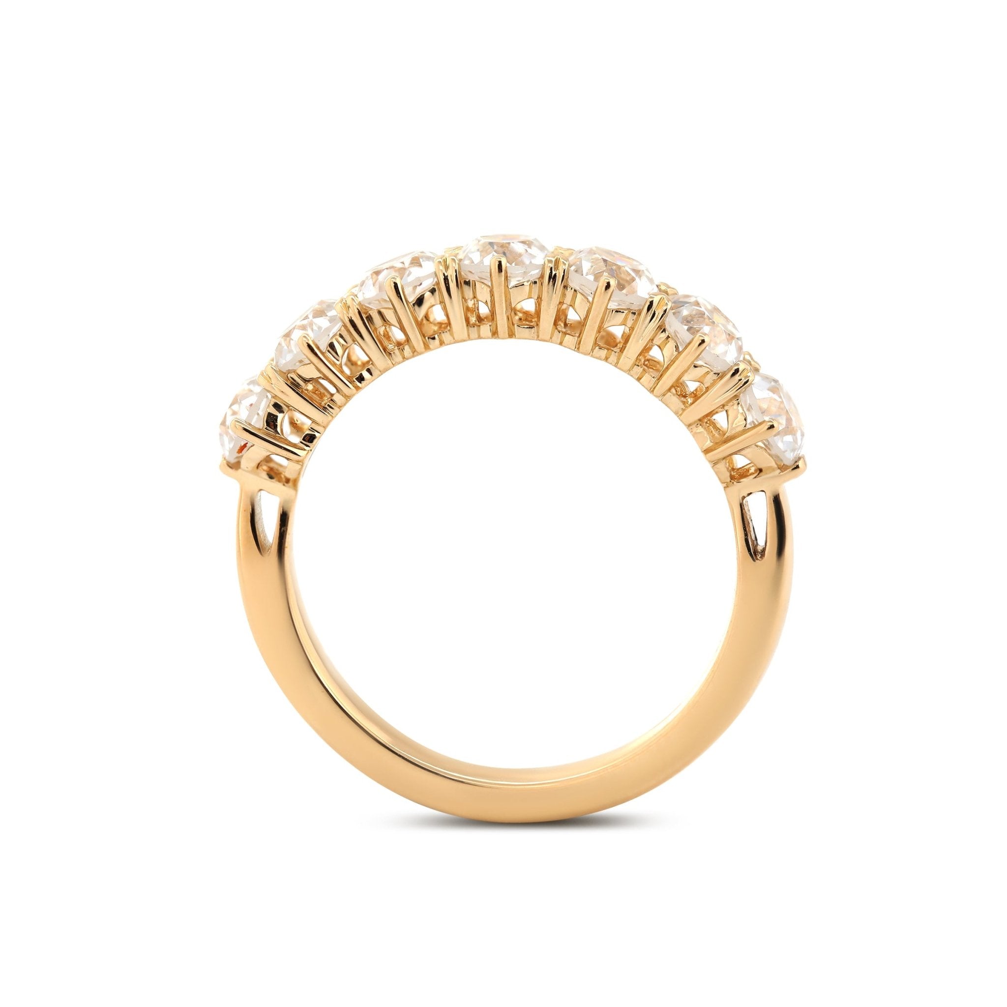 Old European-Cut Lab Diamond 7-Stone Half Eternity Ring with Tapered Band