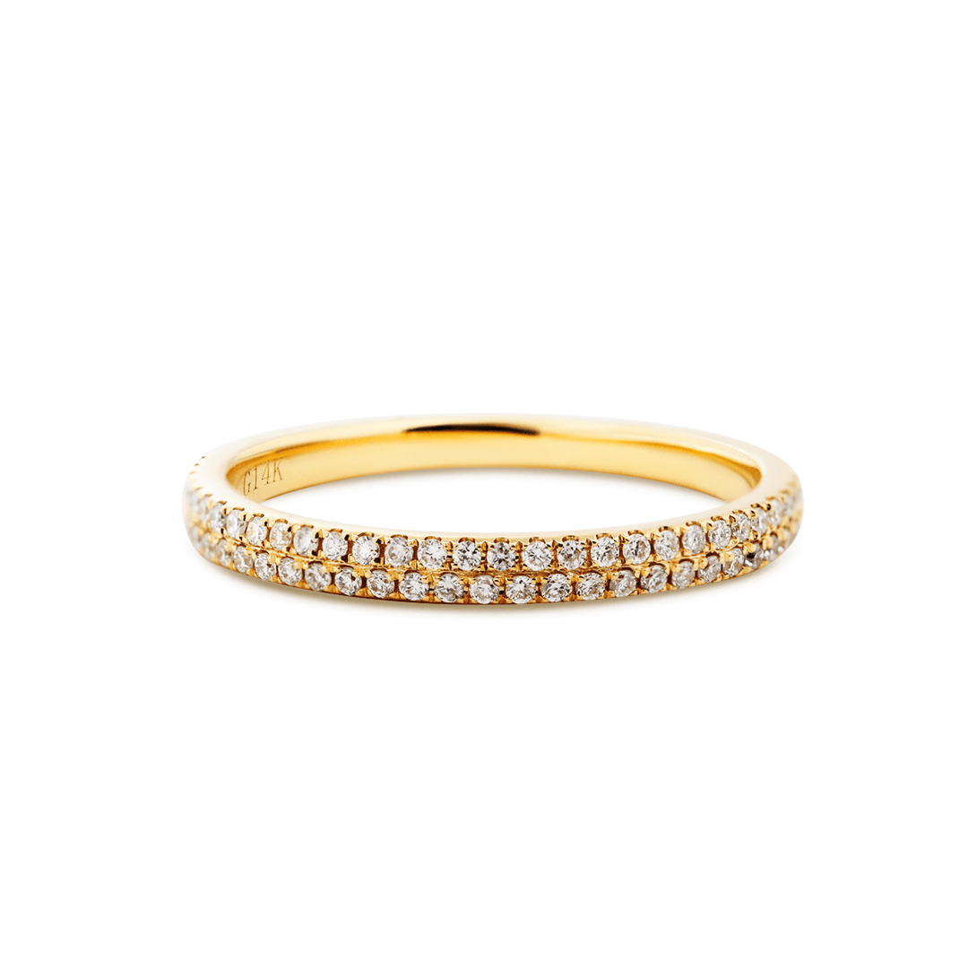 Old European Cut Lab Diamond Bezel Bridal Ring Set — Engagement Ring with Double - Row Pavé Half Eternity Wedding Band - FIORESE JEWELRY