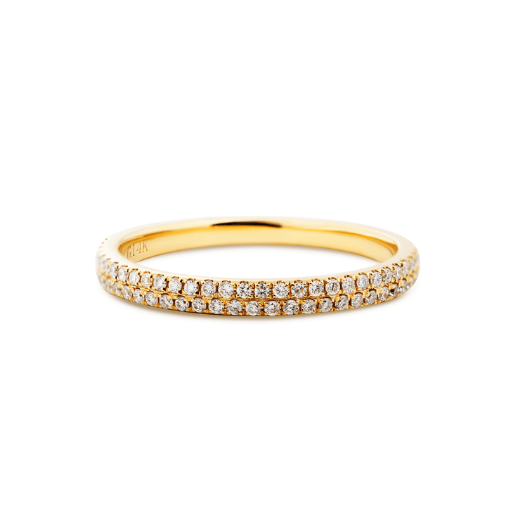 Old European Cut Lab Diamond Bezel Bridal Ring Set — Engagement Ring with Double - Row Pavé Half Eternity Wedding Band - FIORESE JEWELRY