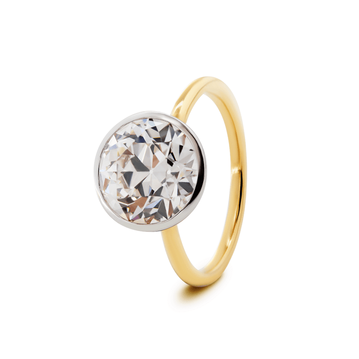 Old European Cut Lab Diamond Bezel Bridal Ring Set — Engagement Ring with Double - Row Pavé Half Eternity Wedding Band - FIORESE JEWELRY