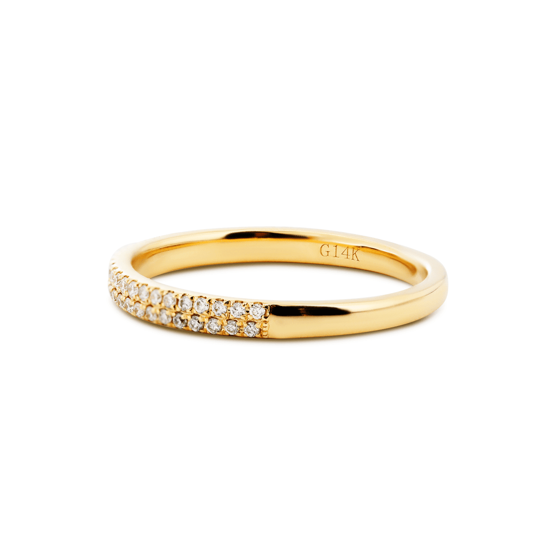 Old European Cut Lab Diamond Bezel Bridal Ring Set — Engagement Ring with Double - Row Pavé Half Eternity Wedding Band - FIORESE JEWELRY
